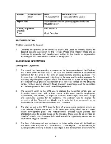 Submission of detailed planning application for the Heygate Stage 1 ...