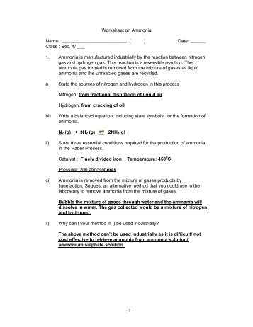 Worksheet on Ammonia Name: ( ) Date - ASKnLearn