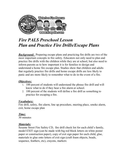 Fire Topic Practical Lessons Fire PALS Preschool Lesson Plan and Practice Fire Drills/Escape ...