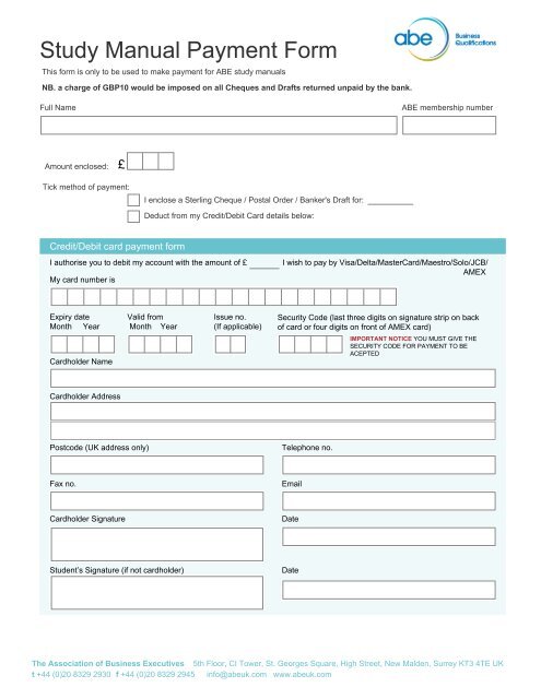 ABE QCF Study Manuals Order Form - Association of Business ...