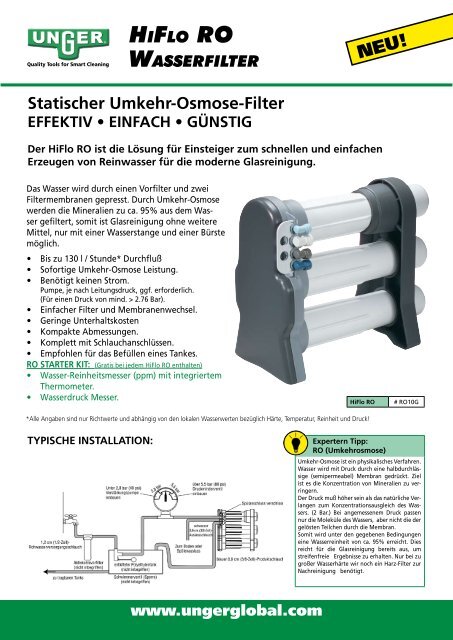 Statischer Umkehr-Osmose-Filter - Fensterputzer Direkt