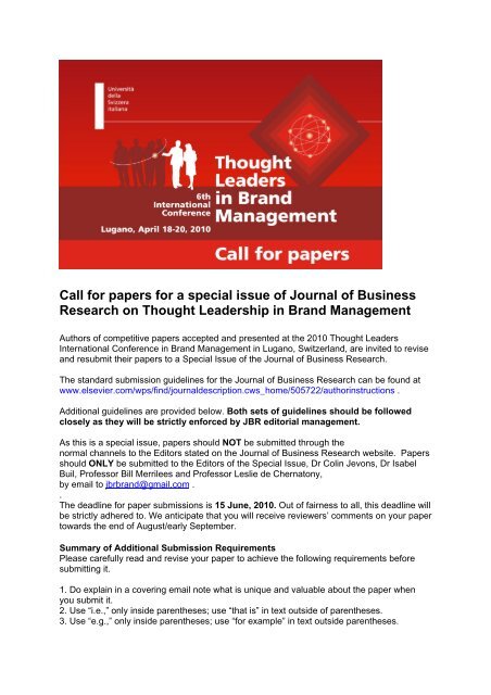 journal of business research call for paper