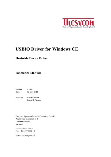 USBIO Driver for Windows CE - Thesycon Systemsoftware ...