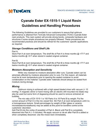 Cyanate Ester EX-1515-1 Liquid Resin Guidelines and ... - TenCate