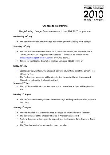 Changes to Programme The following changes have been ... - AIYF