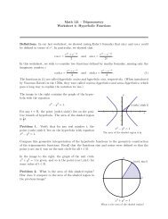 Math 121 â Trigonometry Worksheet 4: Hyperbolic Functions ...