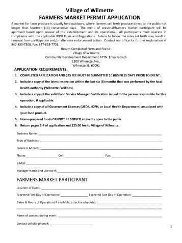 a farmer's market permit application. - Village of Wilmette