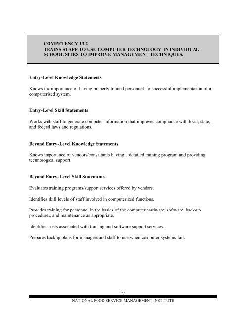 Competencies, Knowledge, and Skill Statements for District School ...