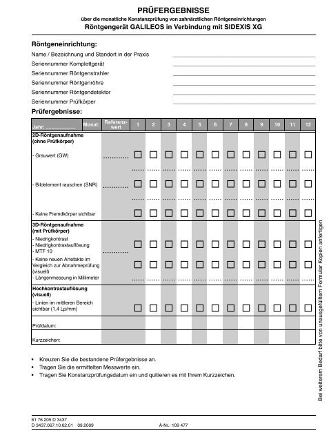 Page 1 PRÃFERGEBNISSE Ã¼ber die monatliche KonstanzprÃ¼fung ...