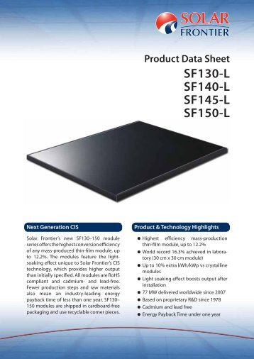 Product Data Sheet SF130-L SF140-L SF145-L SF150-L - SolarClarity