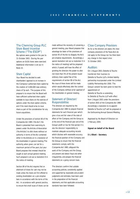 Financial Statements - Chemring Group PLC