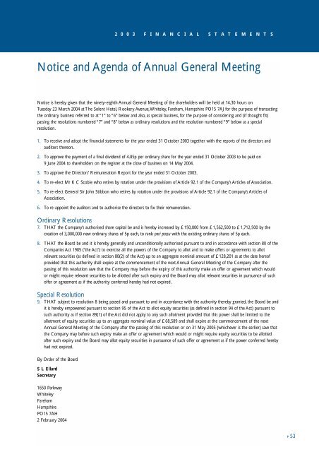 Financial Statements - Chemring Group PLC