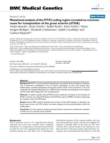 Mutational analysis of the PITX2 coding region ... - BioMed Central