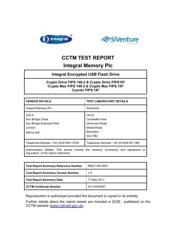 CCTM Test Report Integral Memory plc - CESG