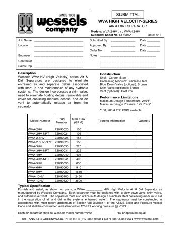 SUBMITTAL WVA HIGH VELOCITY-SERIES - Wessels Company