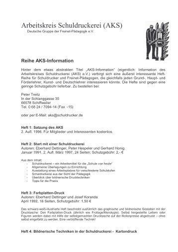 Reihe AKS-Information - Arbeitskreis Schuldruckerei