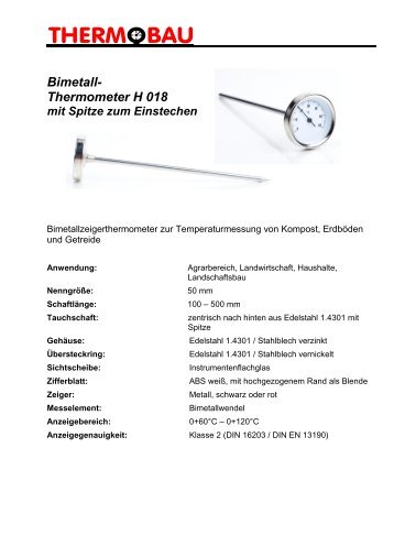 Bimetall- Thermometer H 018 - Thermobau Wirthwein