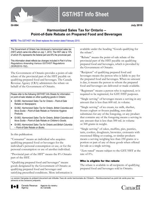 GST/HST Info Sheet - Agence du revenu du Canada