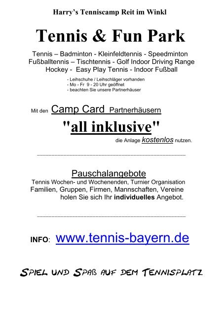 Camp Card Info Flyer Internet - Harry´s Tenniscamp in Reit im Winkl