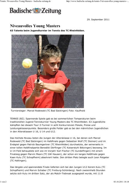 iveauvolles Young Masters - Tennisclub Rheinfelden eV