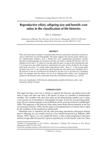 Reproductive effort, offspring size and benefit–cost ratios in the ...