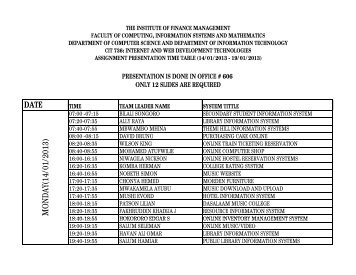 Presentation Timetable - The Institute of Finance Management