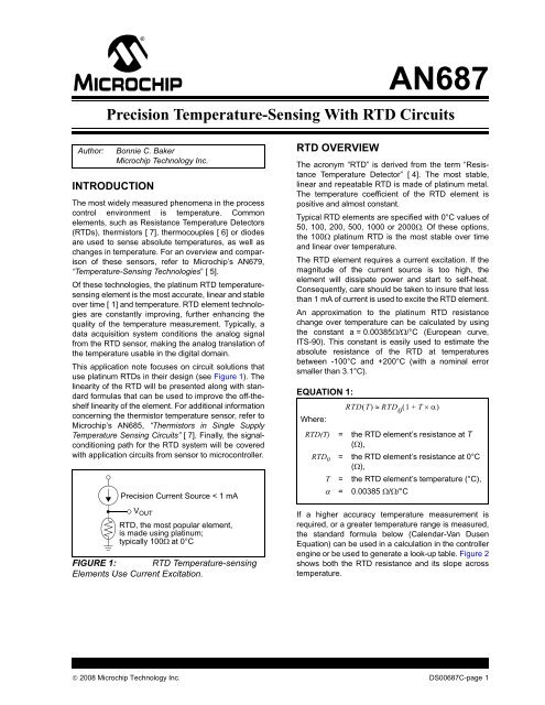 Precision Temperature Sensing With Rtd Circuits An687 Microchip