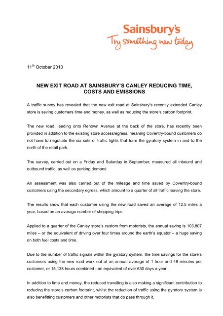 Sainsbury Canley Press Release - Royal Haskoning in the UK
