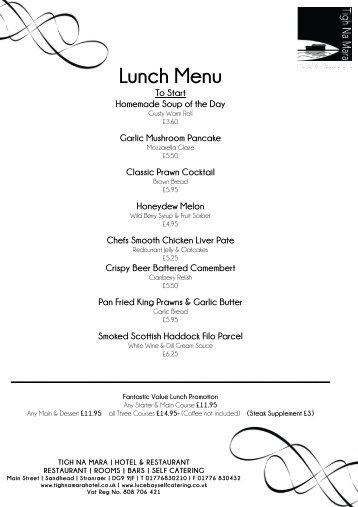 Lunch Menu - The Tigh Na Mara Hotel