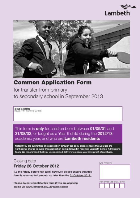 Common Application Form - Lambeth Council