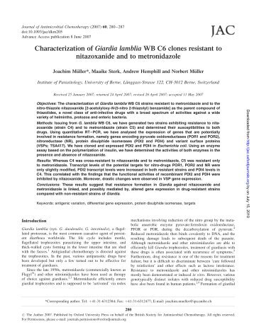 Characterization of Giardia lamblia WB C6 clones resistant to ...
