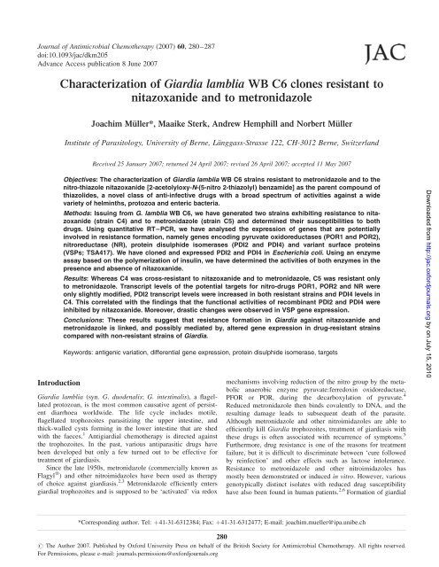 Characterization of Giardia lamblia WB C6 clones resistant to ...