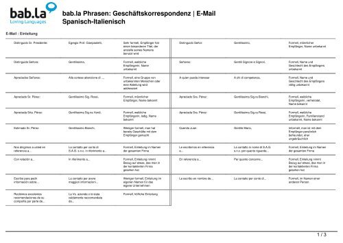 Phrasen: GeschÃ¤ftskorrespondenz | E-Mail (Spanisch ... - Bab.la