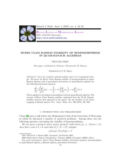 Hyers-Ulam-Rassias stability of homomorphisms in quasi-Banach ...