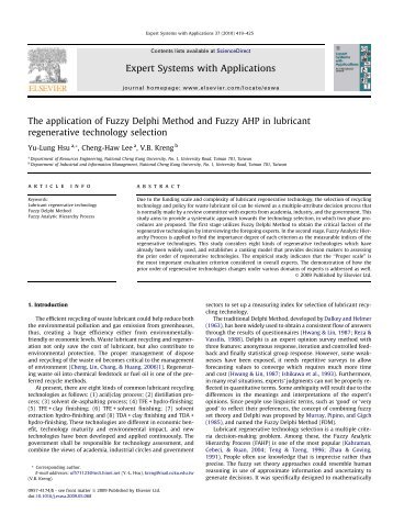 The application of Fuzzy Delphi Method and Fuzzy AHP in  lubricant ...