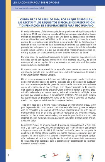 orden de 25 de abril de 1994, por la que se regulan las recetas y los