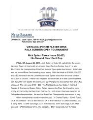 Vista (ca) poker player wins pala summer open - Pala Casino