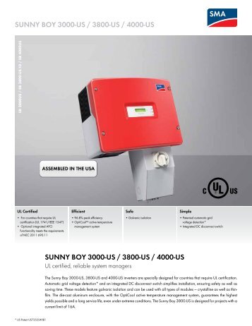 SUNNY BOY 3000-US/3800-US/4000-US - UL certified, reliable ...