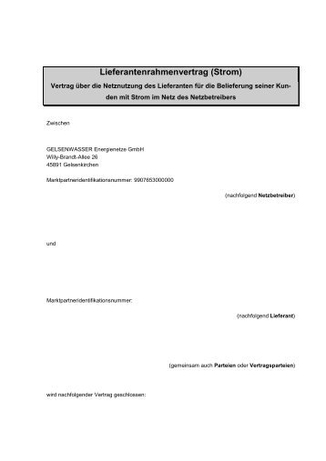 Lieferantenrahmenvertrag - GELSENWASSER Energienetze GmbH