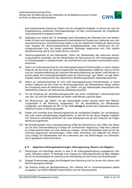 Lieferantenrahmenvertrag - GELSENWASSER Energienetze GmbH