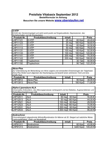 Preisliste Vitabasix September 2012