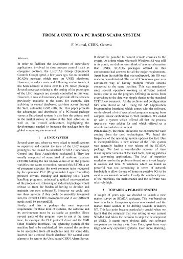 FROM A UNIX TO A PC BASED SCADA SYSTEM - CERN