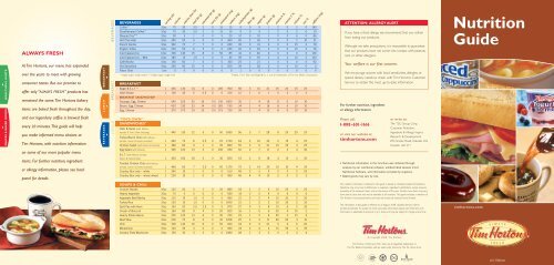 Tim Hortons Nutrition Guide Us