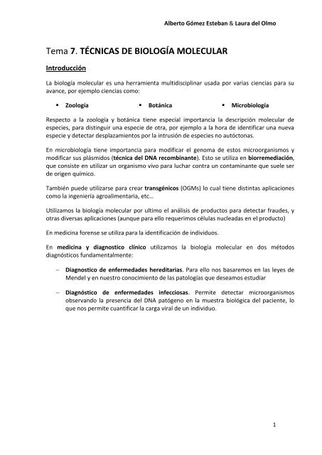 Tema 7. TECNICAS BASICAS DE BM.pdf - VeoApuntes.com