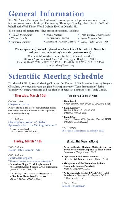 Scientific Meeting Schedule - Academy of Osseointegration