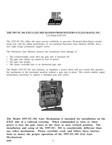 Model 3597 Exit Gate - Western-Cullen-Hayes Inc.