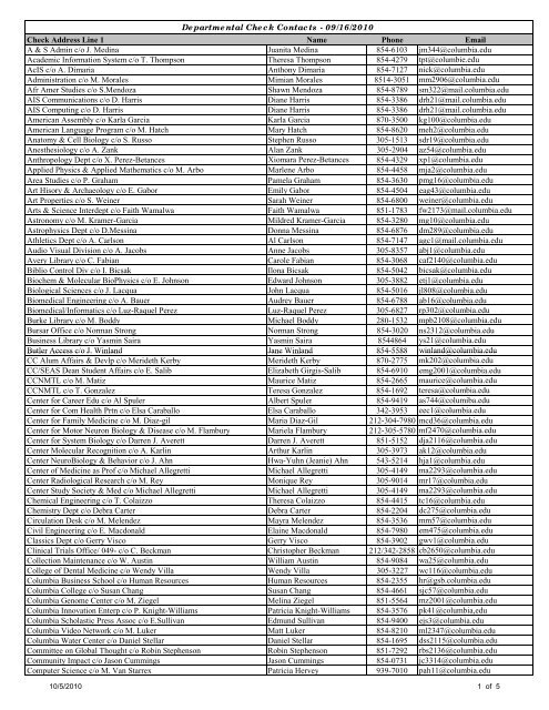 DA Check Contact List 100410 - Columbia University