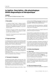 La leptine. Description, rôle physiologique Utilité diagnostique et ...