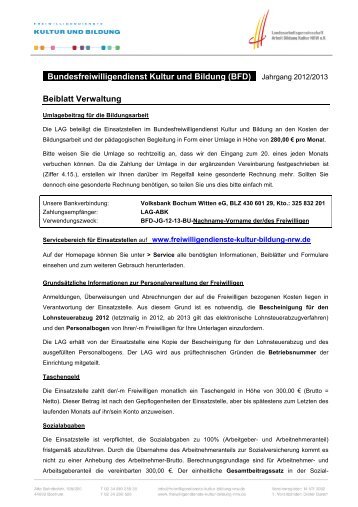 (BFD) Jahrgang 2012/2013 Beiblatt Verwaltung - FSJ Kultur in NRW