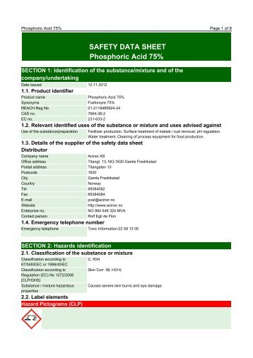 SAFETY DATA SHEET Phosphoric Acid 75%